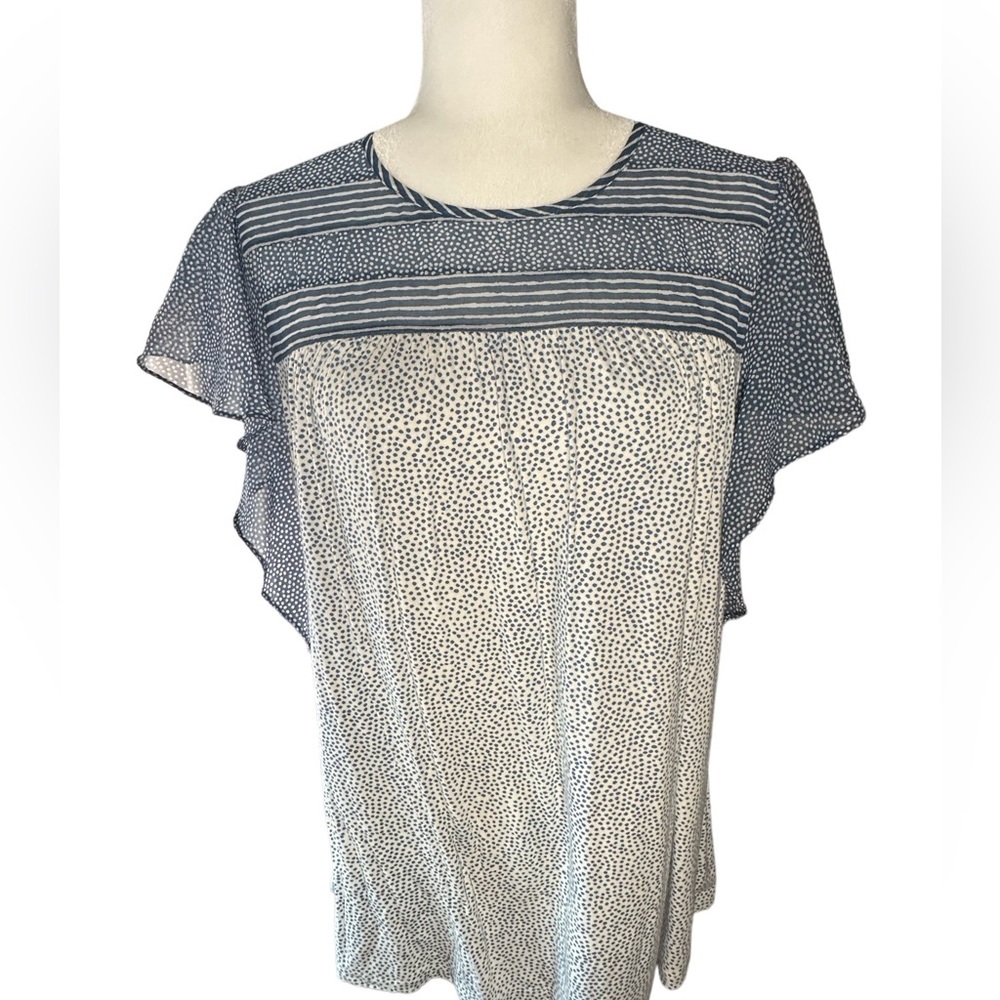 LIGHT blue and white blouse
